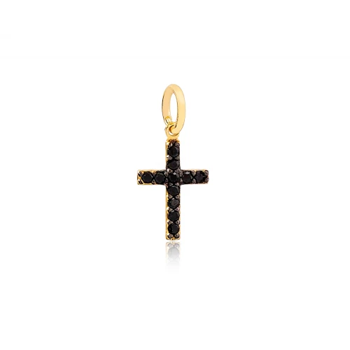 Symbolic Cross Black CZ 925 Sterling Silver Necklace