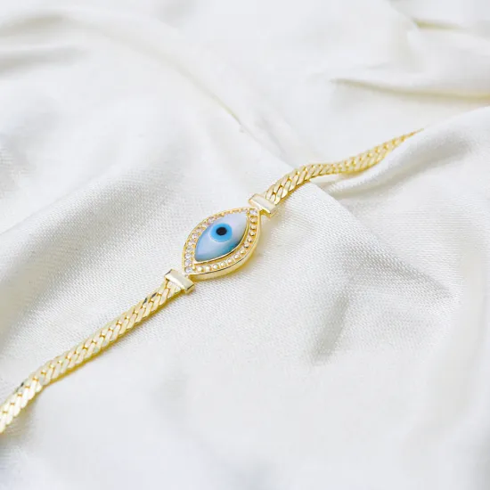 New Evil Eye Curb Chain 925 Sterling Silver Bracelet | 925 Sterling Silver Wholesale | Sade Silver New Evil Eye Curb Chain 925 Sterling Silver Bracelet - Sade 925 Silver Jewelry