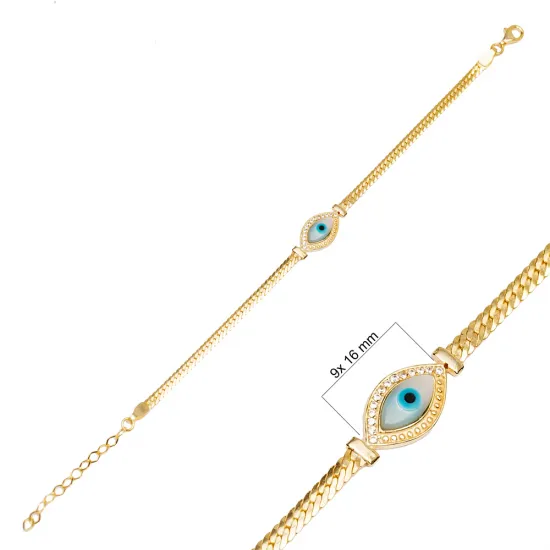 New Evil Eye Curb Chain 925 Sterling Silver Bracelet | 925 Sterling Silver Wholesale | Sade Silver New Evil Eye Curb Chain 925 Sterling Silver Bracelet - Sade 925 Silver Jewelry
