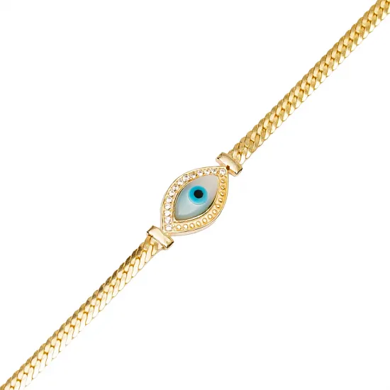 New Evil Eye Curb Chain 925 Sterling Silver Bracelet | 925 Sterling Silver Wholesale | Sade Silver New Evil Eye Curb Chain 925 Sterling Silver Bracelet - Sade 925 Silver Jewelry