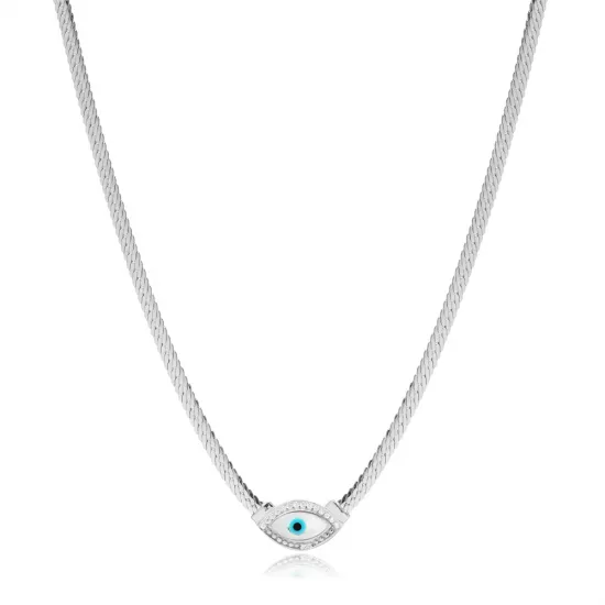 Evil Eye Curb Chain 925 Sterling Silver Necklace Evil Eye Curb Chain 925 Sterling Silver Necklace