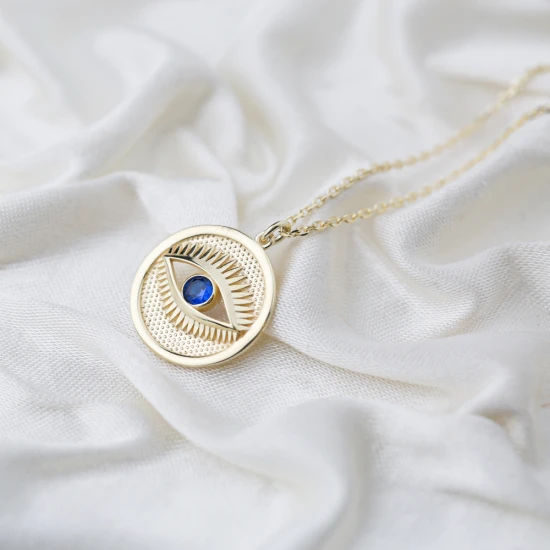 Round Evil Eye Sapphire 925 Sterling Silver Necklace Round Evil Eye Sapphire 925 Sterling Silver Necklace