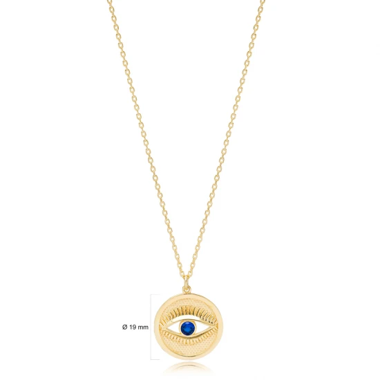 Round Evil Eye Sapphire 925 Sterling Silver Necklace Round Evil Eye Sapphire 925 Sterling Silver Necklace