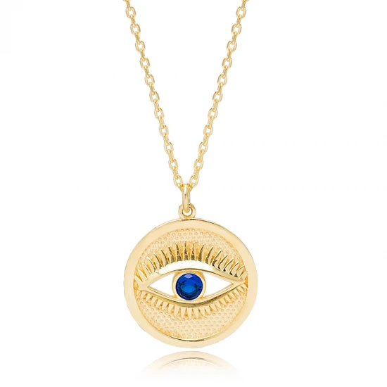 Round Evil Eye Sapphire 925 Sterling Silver Necklace Round Evil Eye Sapphire 925 Sterling Silver Necklace