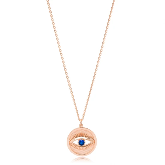 Round Evil Eye Sapphire 925 Sterling Silver Necklace Round Evil Eye Sapphire 925 Sterling Silver Necklace