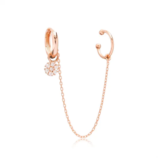 Flower Zircon Stone Charm  Cartilage And Hoop Earrings Turkish Theia Wholesale 925 Sterling Silver Jewelry