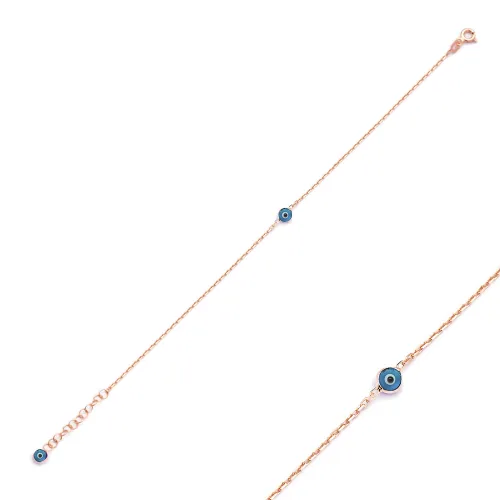 Turquoise Beaded Evil Eye Chain 925 Silver Bracelet