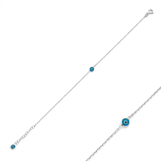 Turquoise Beaded Evil Eye Chain 925 Silver Bracelet