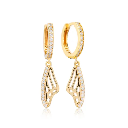 Clear Openwork Leaf Hoop CZ 14mm 925 Silver Earrings