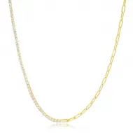 Half Tennis Half Link Chain Side Choker Silver Necklace