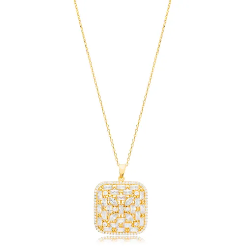 Clear Rectangle Lattice CZ 45 Plus 5cm Silver Necklace