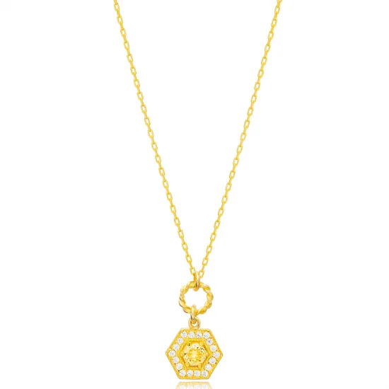 Citrine Hexagon Hollow Chain Sterling Silver Necklace Citrine Hexagon Hollow Chain Sterling Silver Necklace