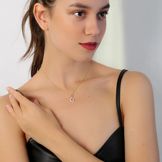 Stylish Ruby Hexagon Hollow Chain 925 Silver Necklace Stylish Ruby Hexagon Hollow Chain 925 Silver Necklace
