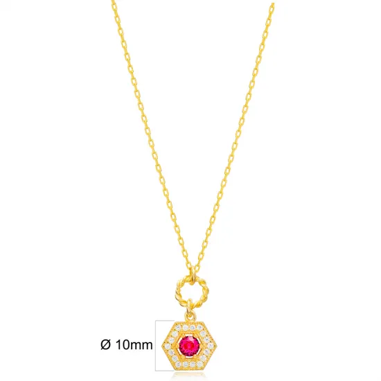 Stylish Ruby Hexagon Hollow Chain 925 Silver Necklace Stylish Ruby Hexagon Hollow Chain 925 Silver Necklace