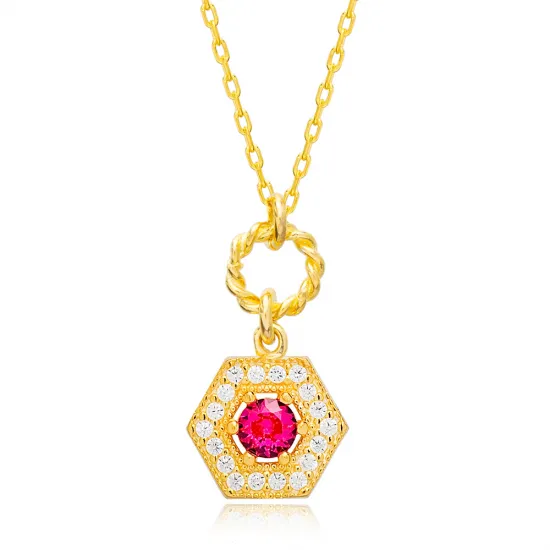 Stylish Ruby Hexagon Hollow Chain 925 Silver Necklace Stylish Ruby Hexagon Hollow Chain 925 Silver Necklace
