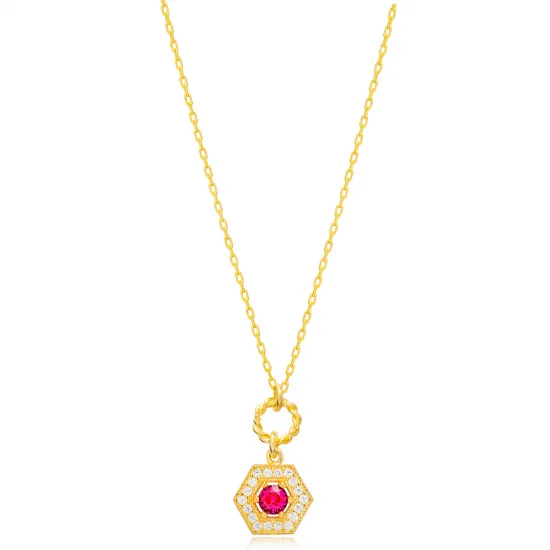Stylish Ruby Hexagon Hollow Chain 925 Silver Necklace Stylish Ruby Hexagon Hollow Chain 925 Silver Necklace