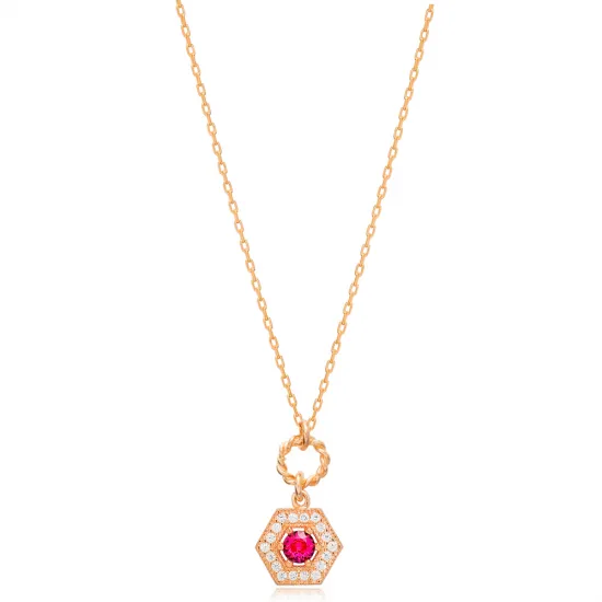 Stylish Ruby Hexagon Hollow Chain 925 Silver Necklace Stylish Ruby Hexagon Hollow Chain 925 Silver Necklace