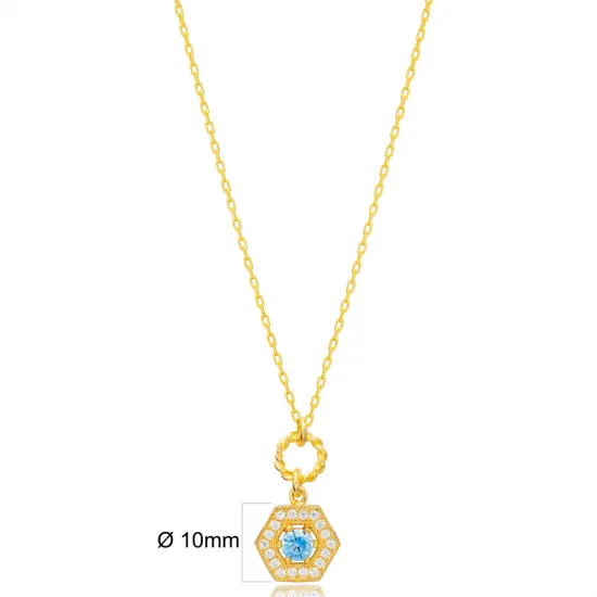 Delicate Hexagon Hollow Chain Aquamarine Charm Necklace Wholesale Turkish 925 Sterling Silver Jewelry Delicate Hexagon Hollow Chain Aquamarine Charm Necklace Wholesale Turkish 925 Sterling Silver Jewelry