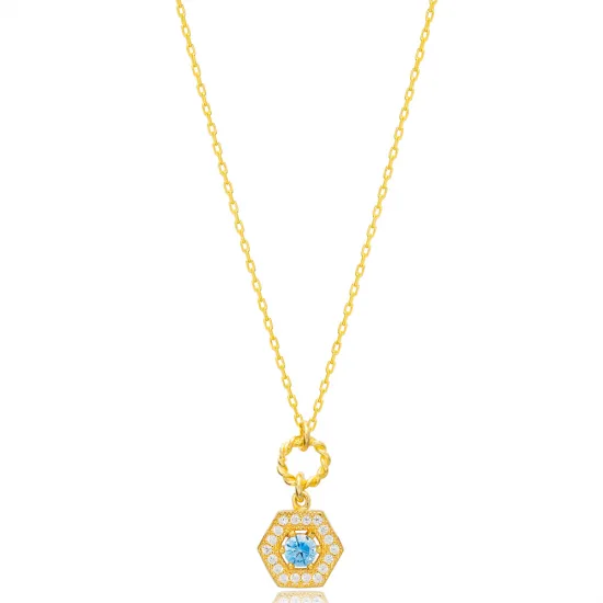 Delicate Hexagon Hollow Chain Aquamarine Charm Necklace Wholesale Turkish 925 Sterling Silver Jewelry Delicate Hexagon Hollow Chain Aquamarine Charm Necklace Wholesale Turkish 925 Sterling Silver Jewelry