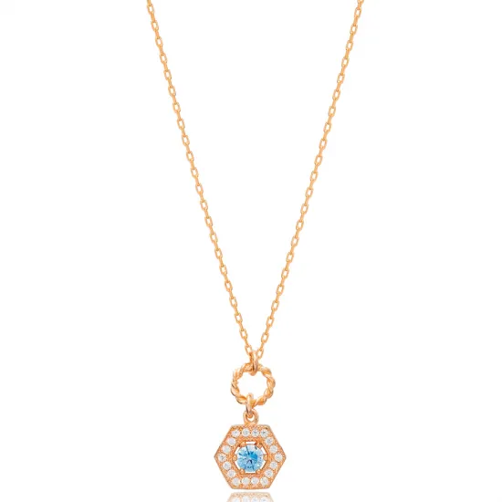 Delicate Hexagon Hollow Chain Aquamarine Charm Necklace Wholesale Turkish 925 Sterling Silver Jewelry Delicate Hexagon Hollow Chain Aquamarine Charm Necklace Wholesale Turkish 925 Sterling Silver Jewelry