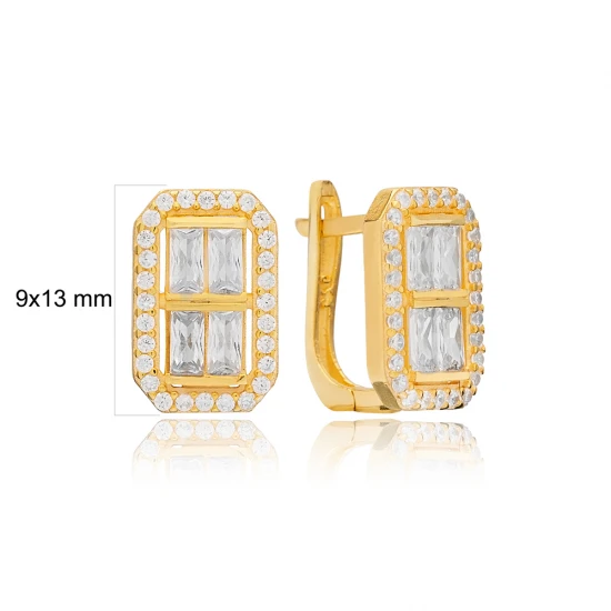 Rectangle Round And Baguette Latch Back Silver Earrings Rectangle Round And Baguette Latch Back Silver Earrings