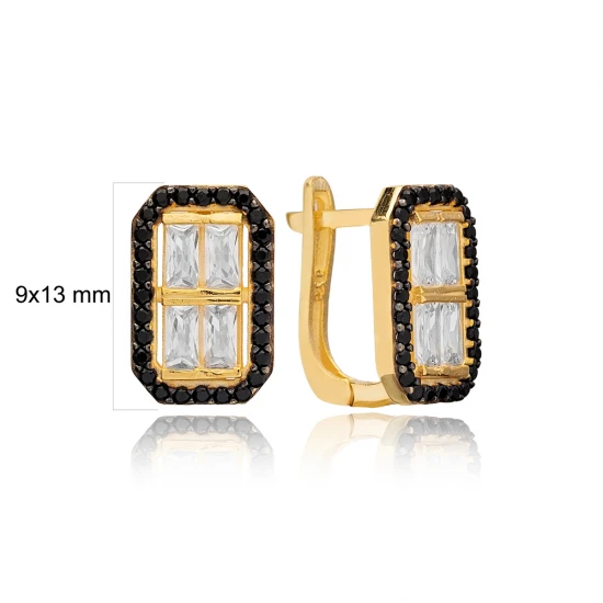 Black And White Rectangle Latch Back Silver Earrings Black And White Rectangle Latch Back Silver Earrings