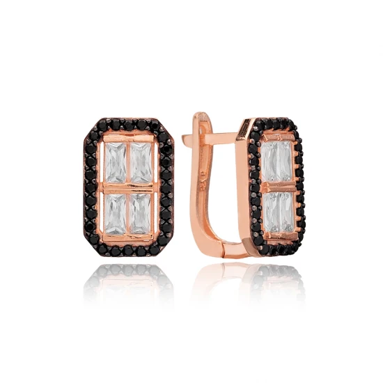 Black And White Rectangle Latch Back Silver Earrings Black And White Rectangle Latch Back Silver Earrings