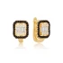 Square Black And White Latch Back 925 Silver Earrings