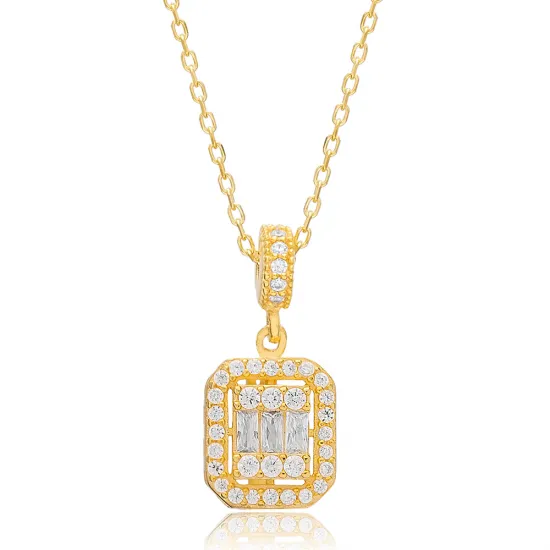 Rectangle Mix Cut CZ 925 Sterling Silver Necklace