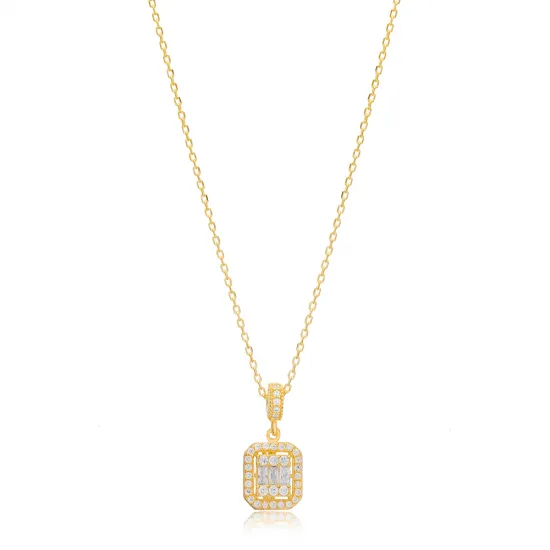 Rectangle Mix Cut CZ 925 Sterling Silver Necklace