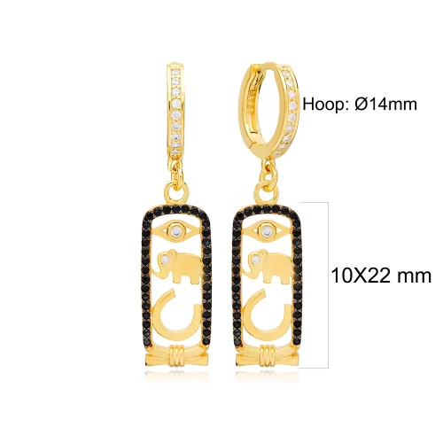 Black CZ Framed Figurative Dangle 925 Silver Earrings