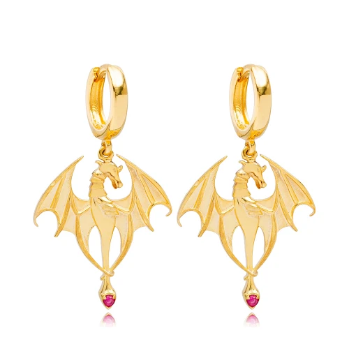Interesting Dragon Ruby Dangle Animal Silver Earrings