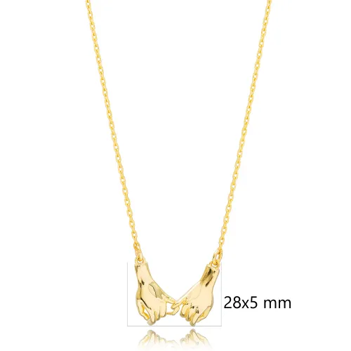 Lovely Plain Double Hands 925 Sterling Silver Necklace