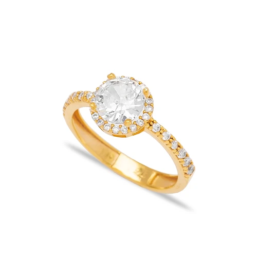 Round CZ Pave Setting Engagement Sterling Silver Ring
