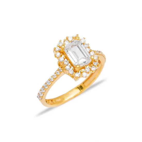 Bright Rectangle CZ Pave Setting Cluster Silver Ring | 925 Sterling Silver Wholesale | Sade Silver Bright Rectangle CZ Pave Setting Cluster Silver Ring - Sade 925 Silver Jewelry