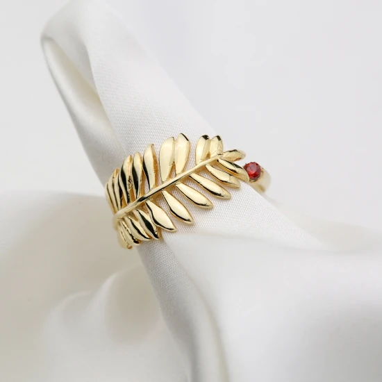 Chic Leaf Garnet Size 8 Adjustable Sterling Silver Ring | 925 Sterling Silver Wholesale | Sade Silver Chic Leaf Garnet Size 8 Adjustable Sterling Silver Ring - Sade 925 Silver Jewelry