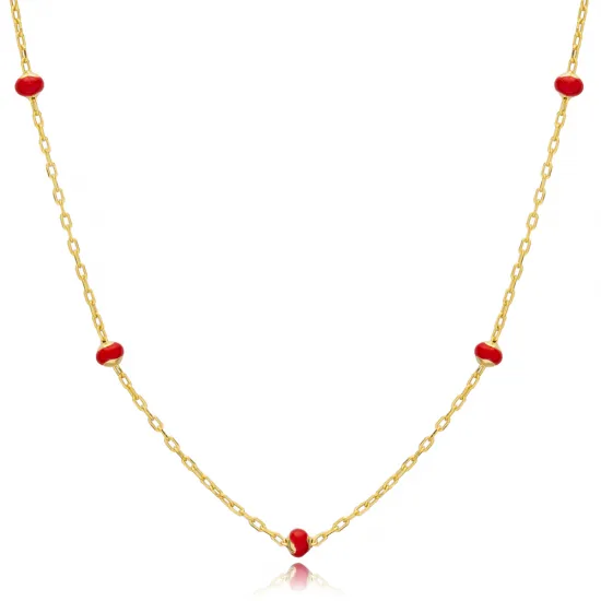 Red Beaded Enamel Chain 925 Sterling Silver Necklace Red Beaded Enamel Chain 925 Sterling Silver Necklace