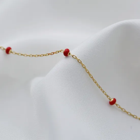 Red Beaded Enamel Chain 925 Sterling Silver Necklace Red Beaded Enamel Chain 925 Sterling Silver Necklace