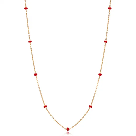 Red Beaded Enamel Chain 925 Sterling Silver Necklace Red Beaded Enamel Chain 925 Sterling Silver Necklace