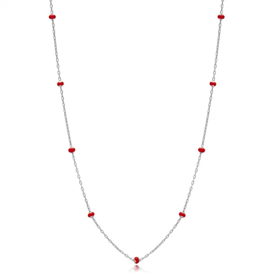 Red Beaded Enamel Chain 925 Sterling Silver Necklace Red Beaded Enamel Chain 925 Sterling Silver Necklace
