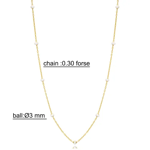 White Beaded Enamel Chain 925 Sterling Silver Necklace White Beaded Enamel Chain 925 Sterling Silver Necklace