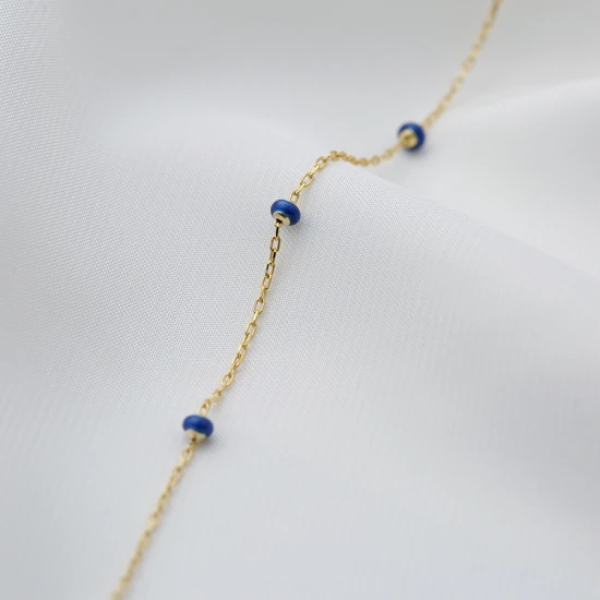 Dark Blue Enamel Beaded Chain Sterling Silver Anklet | 925 Sterling Silver Wholesale | Sade Silver Dark Blue Enamel Beaded Chain Sterling Silver Anklet - Sade 925 Silver Jewelry