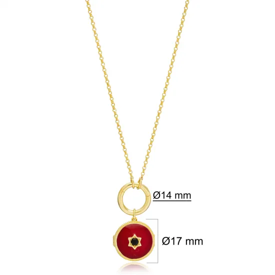 Enamel Round Red Hollow Collapsible 925 Silver Necklace Enamel Round Red Hollow Collapsible 925 Silver Necklace