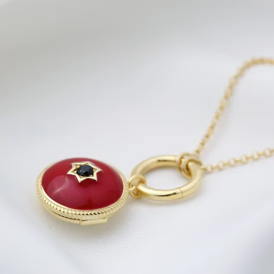 Enamel Round Red Hollow Collapsible 925 Silver Necklace Enamel Round Red Hollow Collapsible 925 Silver Necklace
