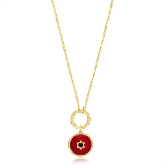 Enamel Round Red Hollow Collapsible 925 Silver Necklace Enamel Round Red Hollow Collapsible 925 Silver Necklace