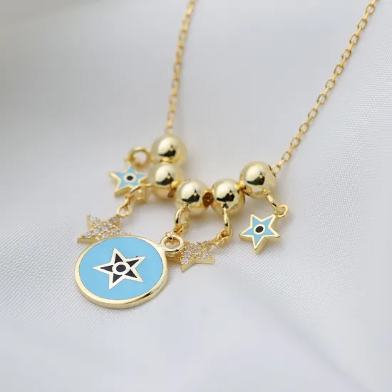 Enamel Star Beaded Shaker Charm Jewelry Wholesale Handcrafted 925 Sterling Silver Necklace Enamel Star Beaded Shaker Charm Jewelry Wholesale Handcrafted 925 Sterling Silver Necklace
