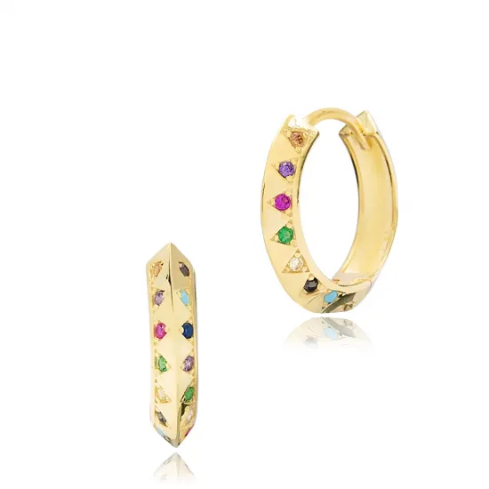 Multicolor Faceted Hoop CZ 925 Sterling Silver Earrings