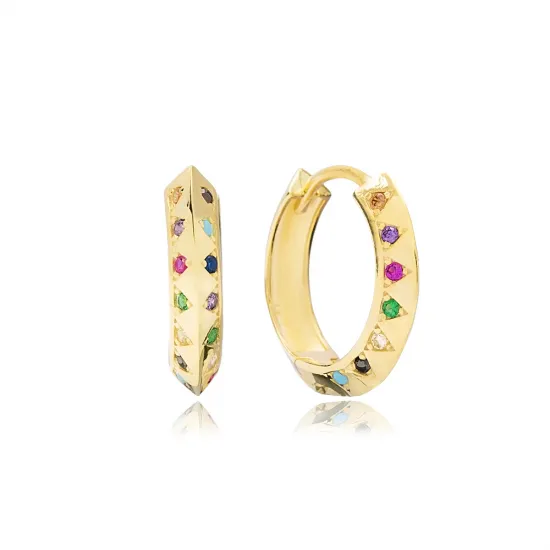 Multicolor Faceted Hoop CZ 925 Sterling Silver Earrings