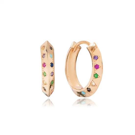 Multicolor Faceted Hoop CZ 925 Sterling Silver Earrings