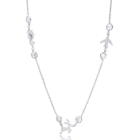 Clear Three Girl CZ 925 Sterling Silver Necklace